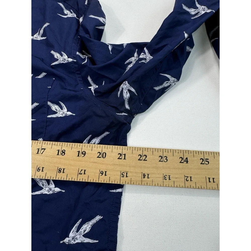 Banana Republic Luxe Poplin Untucked Standard Fit Mens Medium Navy Bird Print